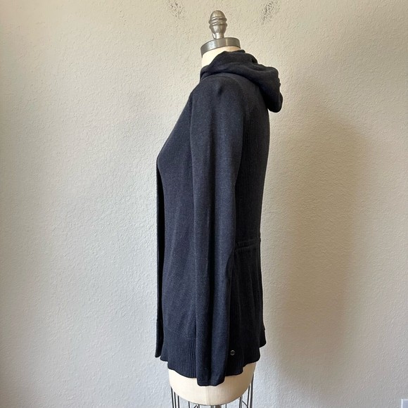 LULULEMON Peace Of Mind Wrap Cardigan Sweater Knit Hooded Heathered Black - Picture 5 of 11